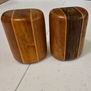 Set of Vintage MCM Inlaid Hard Wood Salt and Pepper Shakers